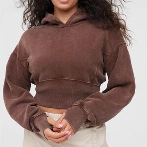 Light Brown Offline by Aerie Throw-Back Cropped Scandi Girl Hoodie - XS
